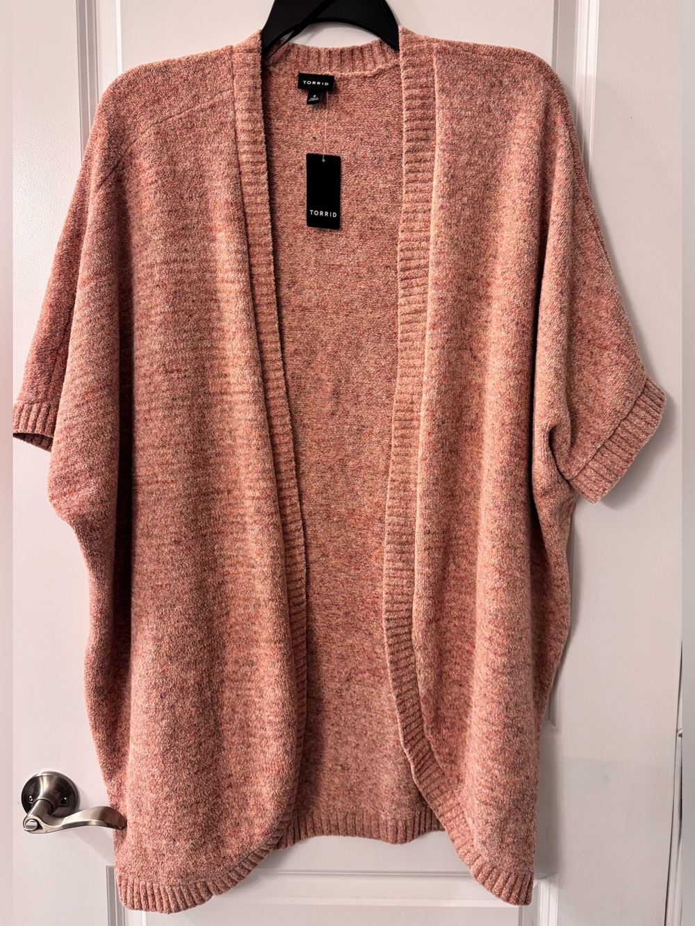 #z1007 Torrid Chenille Open Front Cocoon Cardigan Taupe Space Dye Dolman Sleeve